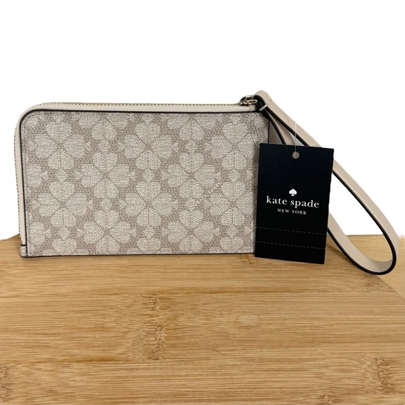 Kate Spade Lucy Small Zip Wristlet – Spade Flower Dark Beige KH614 - Picture 2 of 8